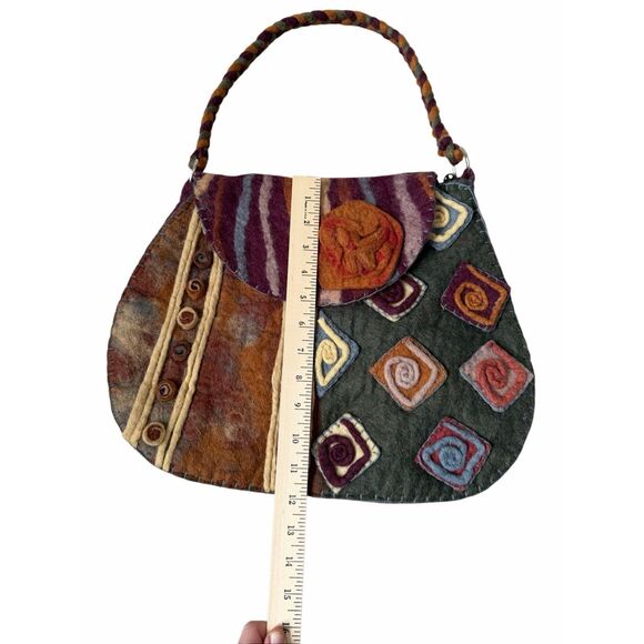 Rising Tide Wool Purse Shoulder Bag Boho Hippie Nepal Hipster Soho Flower Fleece - Picture 6 of 11